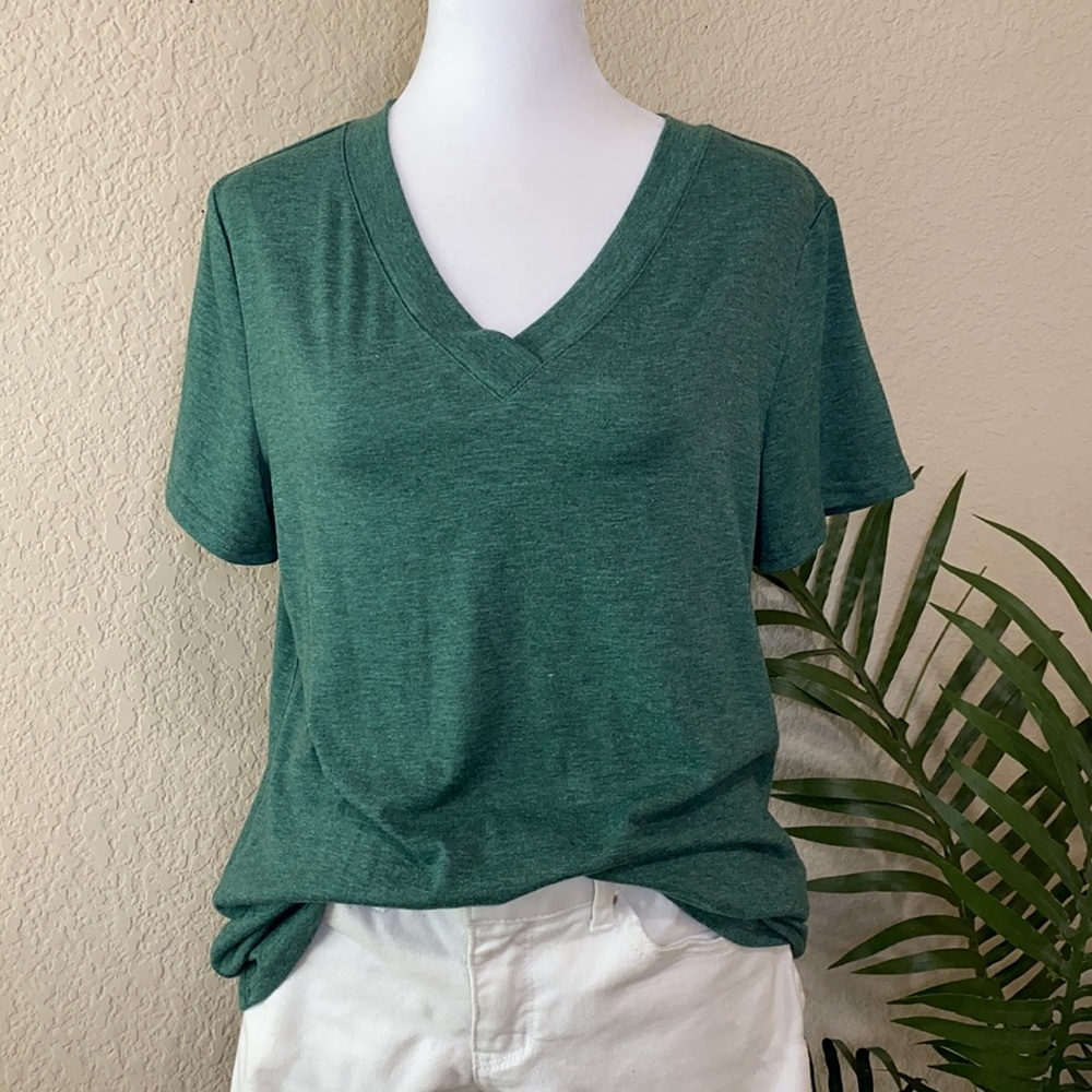 Marled Green V Neck Tee